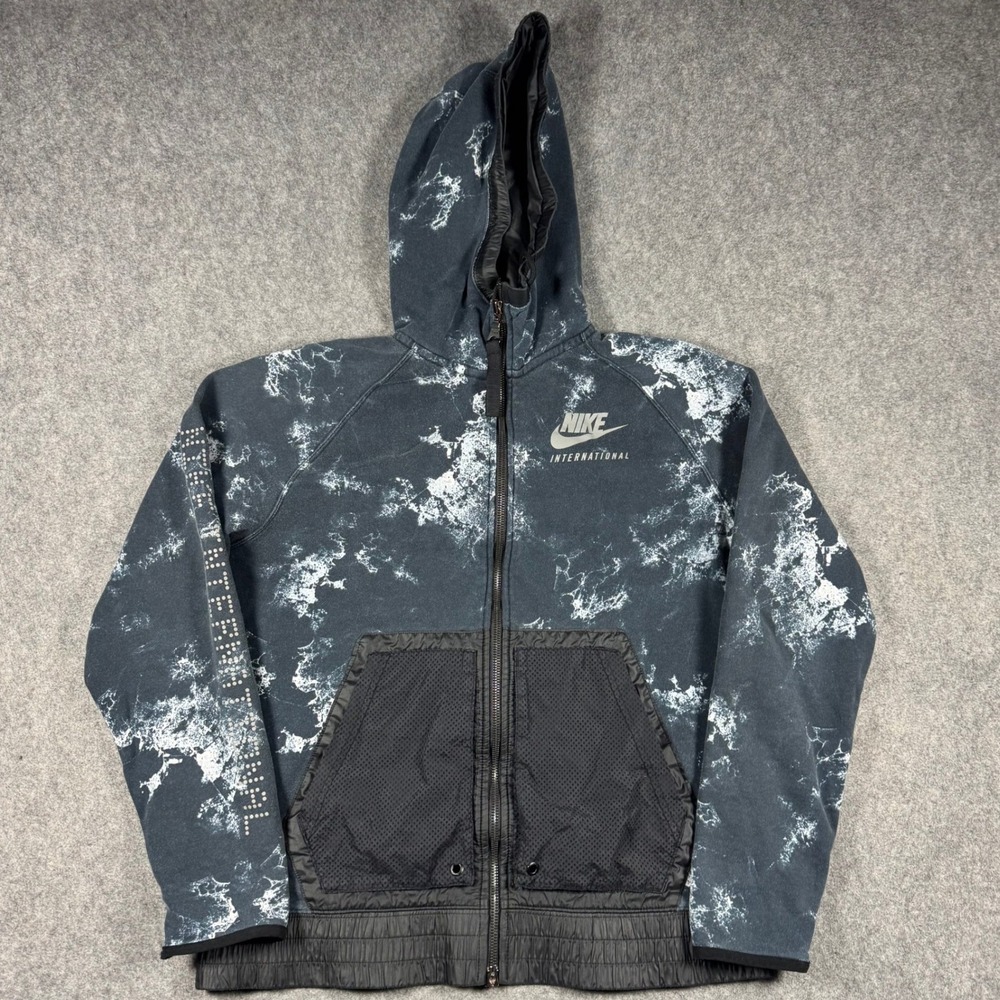 Nike Hoodie Mens Large Black White International Marble Zip Up Graphic Techwear